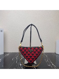 Copy 1:1 Prada Symbole leather and fabric mini bag 1BC176 Red Tl5753xD64