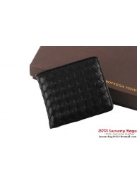 Fake Bottega Veneta Intrecciato Nappa Leather Wallet BV1566 Black Tl17374Hj78
