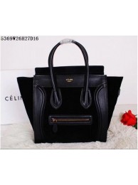 Imitation Celine Luggage Micro Tote Bag Original Suede Leather CL5369 Black Tl4892SU58