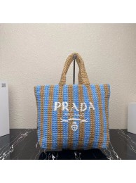Replica Prada Raffia tote bag 1NE229 light blue Tl5684Jw87