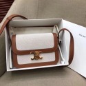 CELINE LARGE TRIOMPHE BAG IN TEXTILE AND NATURAL CALFSKIN 18887 Brown Tl4893sY95