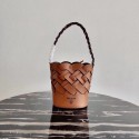 Copy Best Prada Original Leather Woven Pattern Bucket Bag 1BG049 apricot Tl6074Qc72