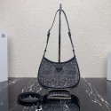 Fake Prada leather shoulder bag with artificial crystals tote 1BN169 black Tl5848xR88