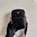 Fashion Prada Brushed leather shoulder bag 1BH183 black Tl5955Of26
