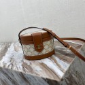 Knockoff CELINE MEDIUM TAMBOUR BAG IN TEXTILE WITH TRIOMPHE EMBROIDERY 195192 brown&white Tl4806tU76