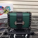 Prada Cahier studded leather bag 1BD045-1 green&black Tl6516Af99
