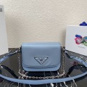 Prada Small brushed leather shoulder bag 1BA263 sky blue Tl5914tg76