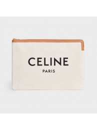 Celine CLUTCHES LARGE POUCH IN COTTON WITH CELINE PRINT AND CALFSKIN 10B802B BROWN Tl4846OG45