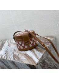 CELINE MEDIUM TAMBOUR BAG IN TEXTILE WITH TRIOMPHE EMBROIDERY 195192 brown&red Tl4805fr81