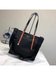 Fake Prada Saffiano leather and nylon tote 1BG212 black&orange Tl6550tu77