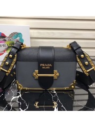 High Quality Imitation Prada Cahier leather shoulder bag 1BD045 grey&black Tl6536wn47