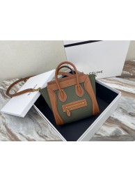 Luxury CELINE NANO LUGGAGE BAG IN FLORAL JACQUARD AND CALFSKIN 189242 TAN&Khaki Tl4824Lv15