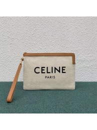 Replica Celine CLUTCHES LARGE POUCH IN COTTON WITH CELINE PRINT AND CALFSKIN 100672 BROWN Tl4847Xe44