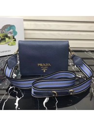 Replica Prada calf leather shoulder bag 1BD102 dark blue Tl6551Ac56