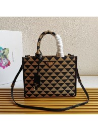 Small Prada Galleria jacquard fabric bag 1BA863 Black&Beige Tl5805nU55
